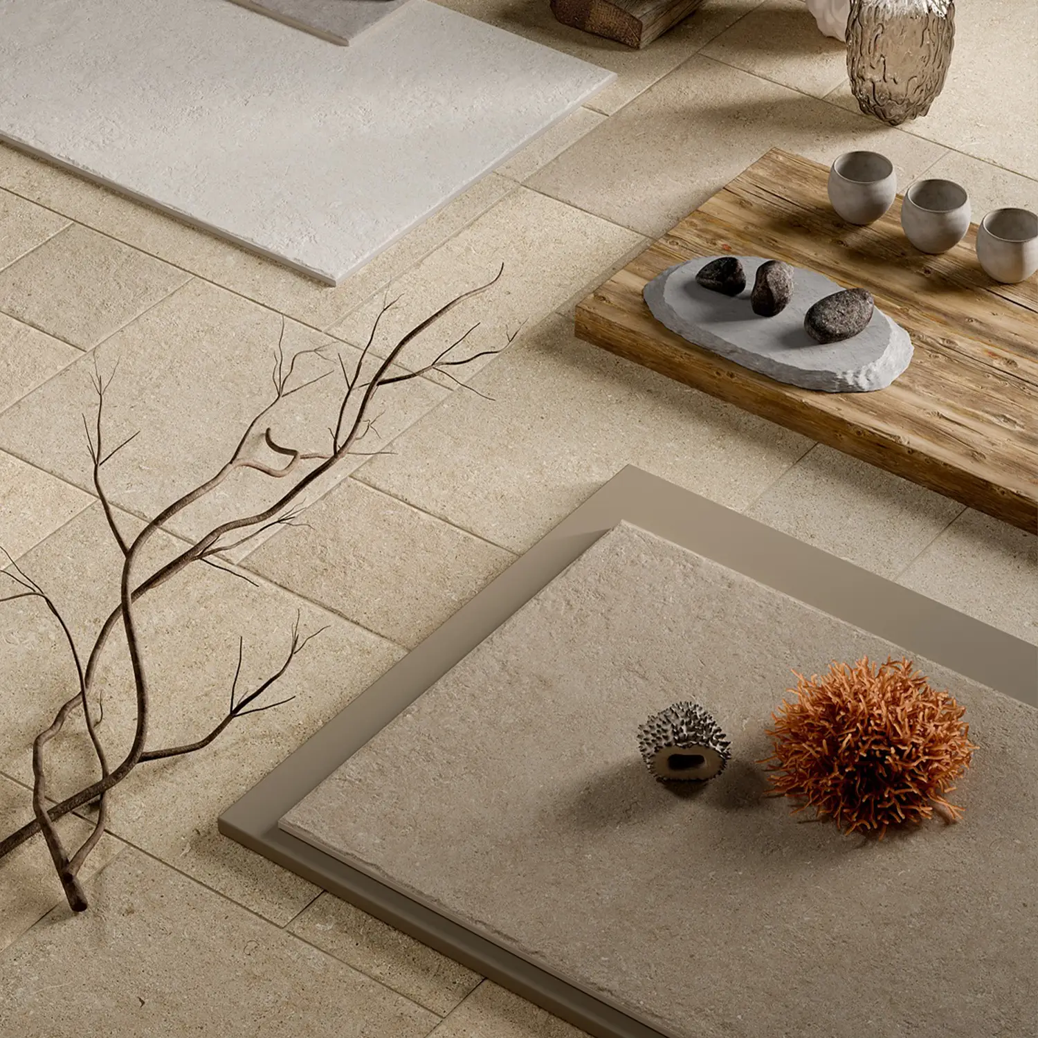 Steinoptik Fliese Sedimenti Beige Tumbled Römischer Verband
