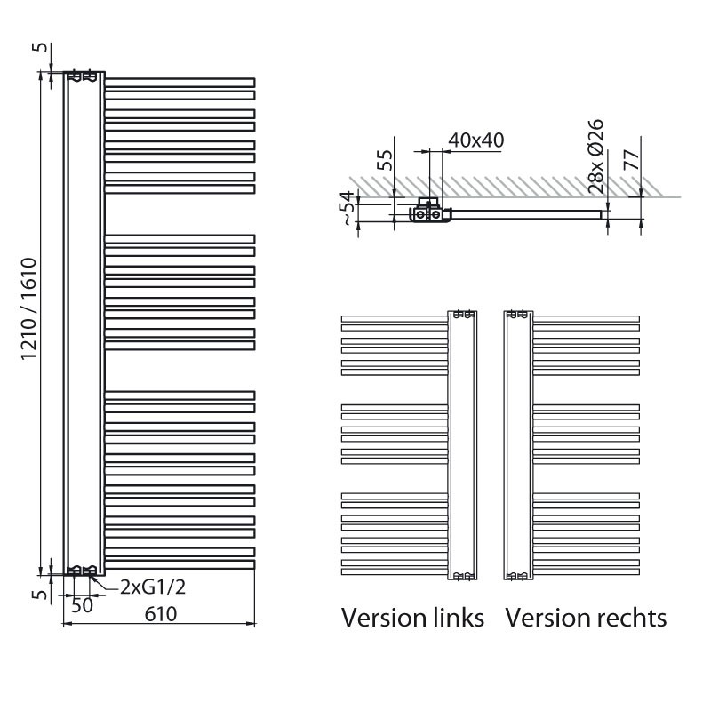 HSK Softcube Plus Badheizkörper 61 x 121 cm Rechts