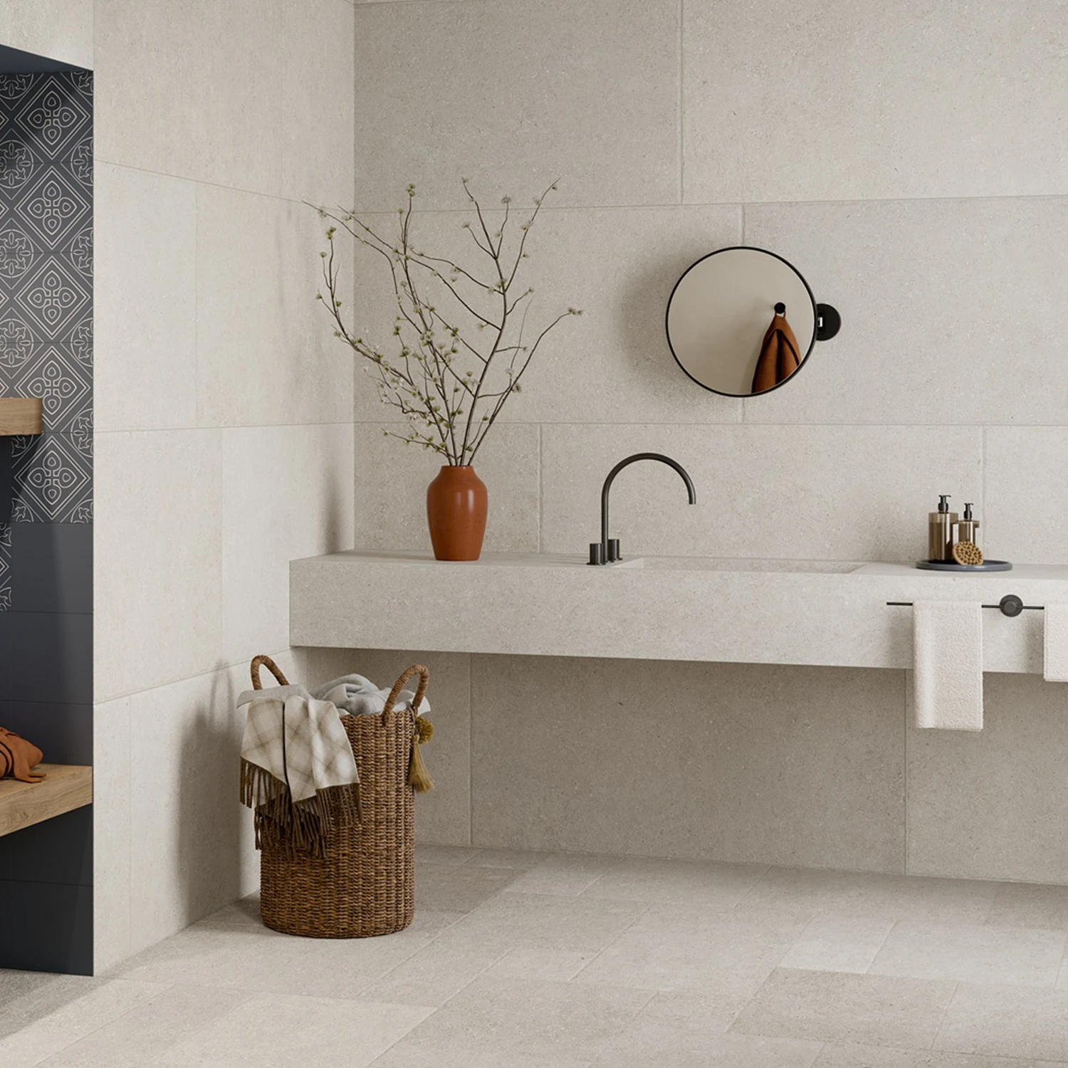 Steinoptik Fliese Sedimenti White Tumbled Römischer Verband