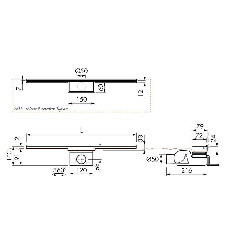 ESS Easy Drain Waterstop Wall Fliese Duschrinne 70 cm