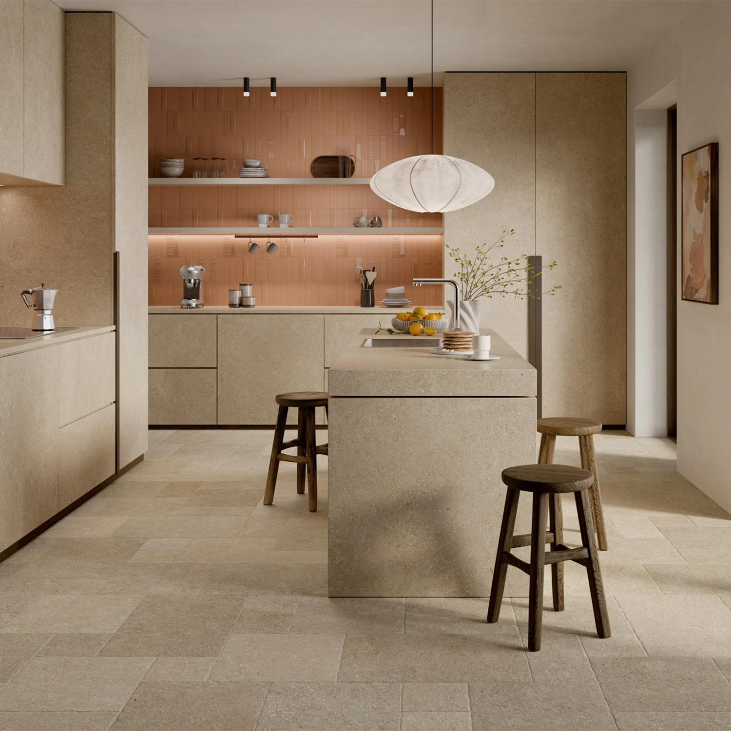 Steinoptik Fliese Sedimenti Beige Tumbled Römischer Verband